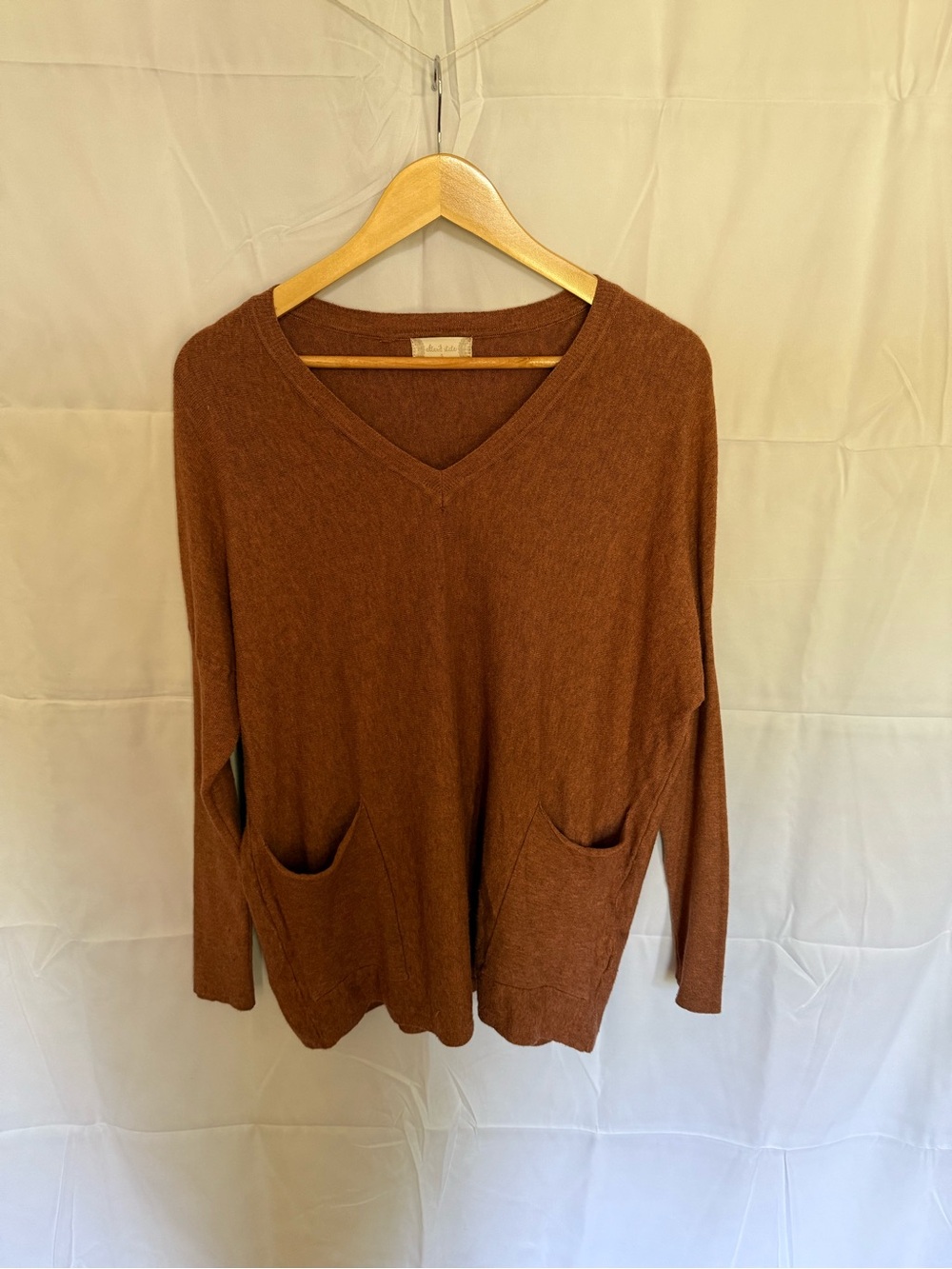 Altar'd State V-Neck Pocket Sweater in Rust